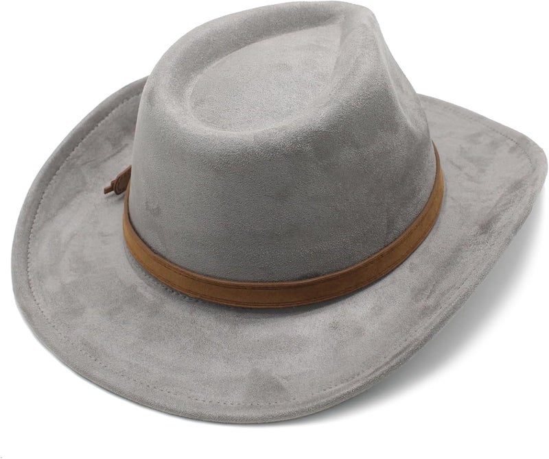 CCAKXCJJ Unisex Western Suede Cowboy Cowgirl Hat Classic Wide Brim Fedora Hat for Men &Women - Image 5